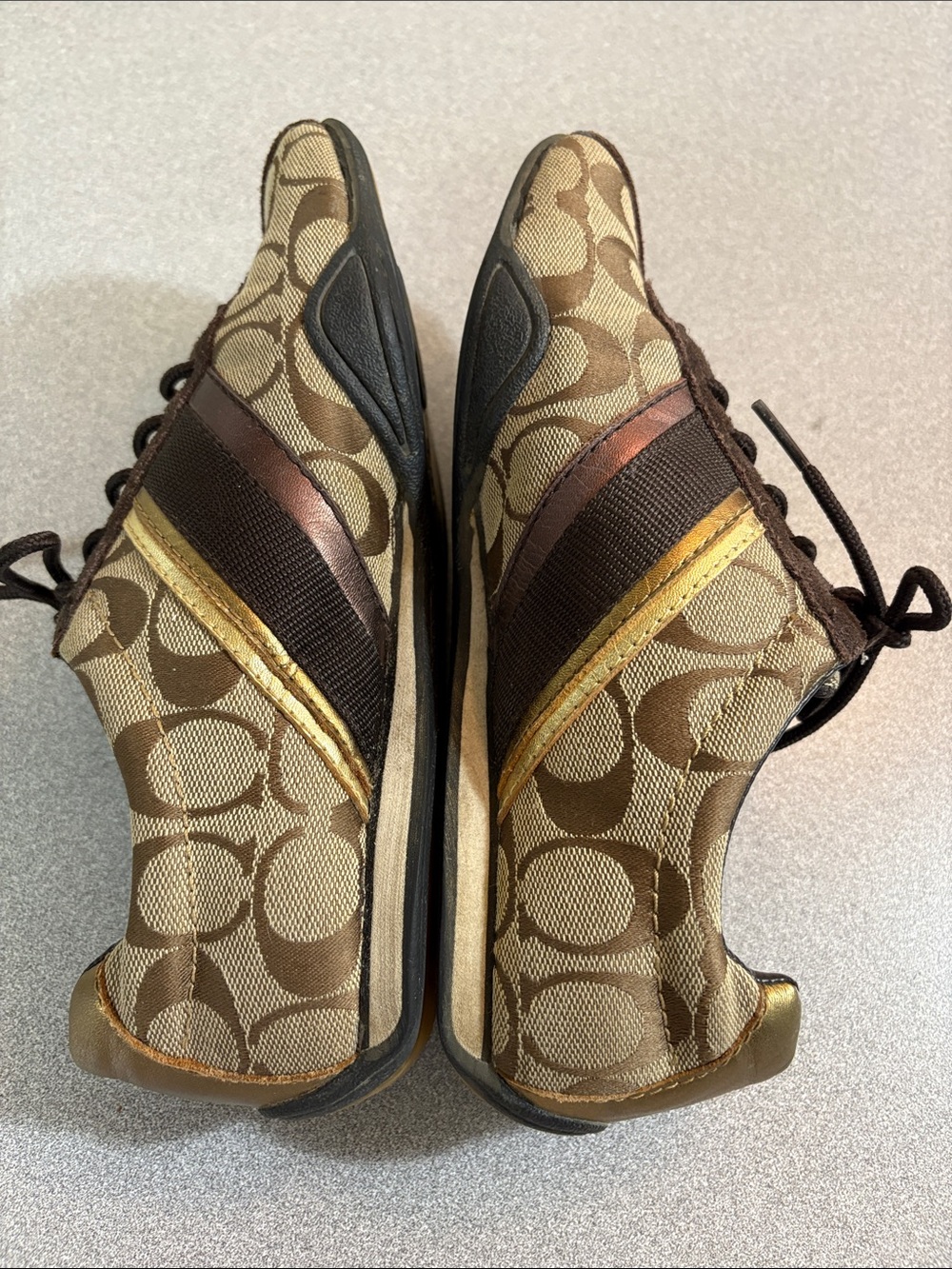 Coach Brown Monogram Logo Lace-Up Sneakers with Gold Trim - Picture 6 of 14
